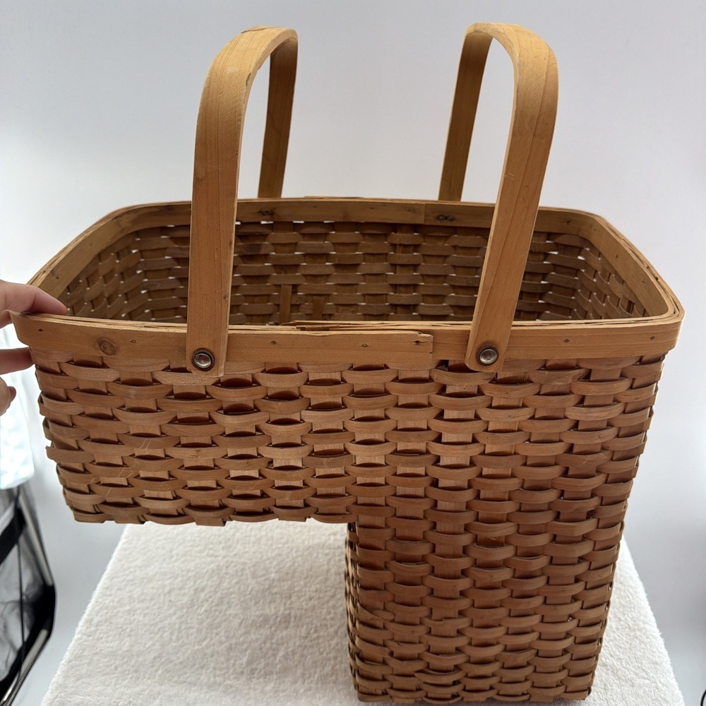 Wood Stair Step Basket Rustic Woven Cottage Farmhouse Storage Decorative - Picture 4 of 9